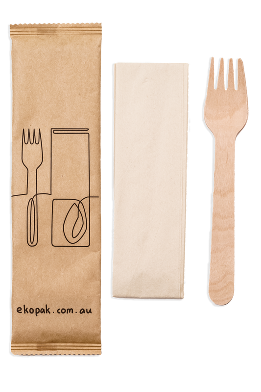 Cutlery Wrapped 16cm Fork Napkin FSC Wood
