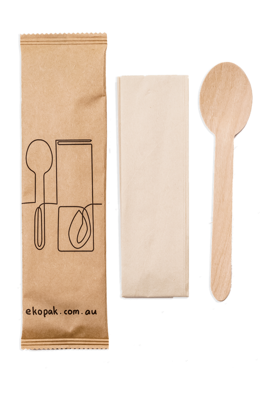 Cutlery Wrapped 16cm Spoon Napkin FSC Wood
