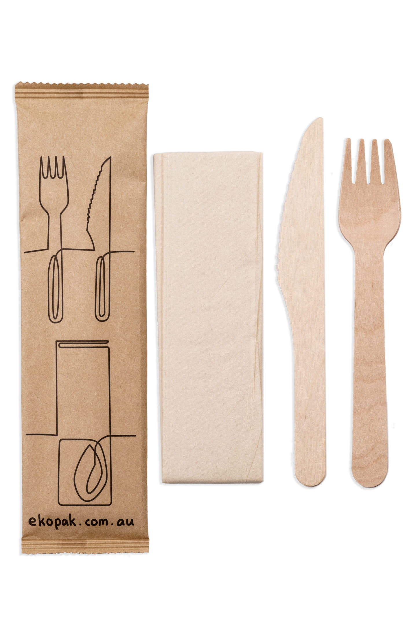 Cutlery Wrapped 16cm Knife & Fork Napkin FSC Wood